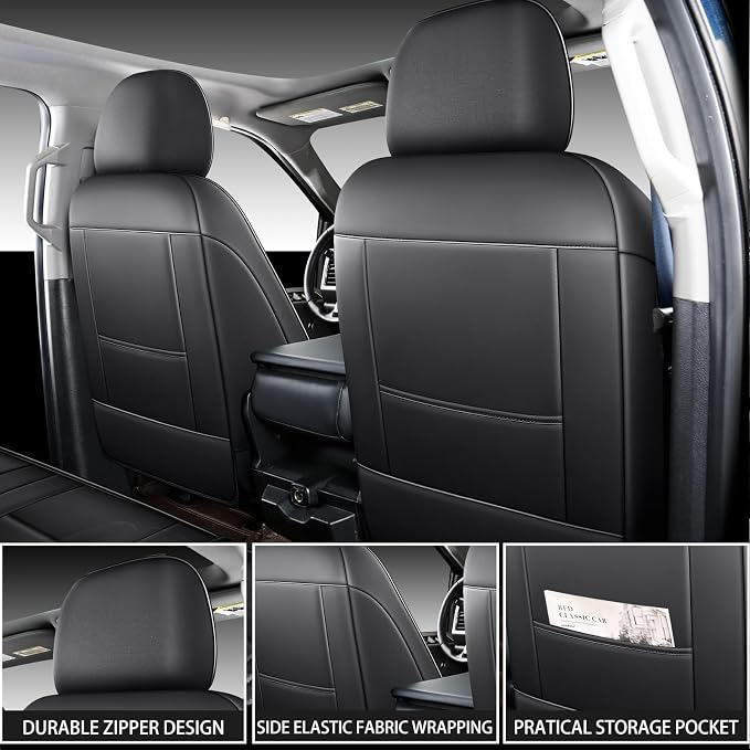 MINGBRON Car Seat Covers Custom Fit 2009-2026 Ford F150 Crew Cab and 2017-2026 F250 F350 F450 Super Duty Pick-up Truck, Automotive Vehicle Cushion Cover with Waterproof Leather(Black) - Image 6