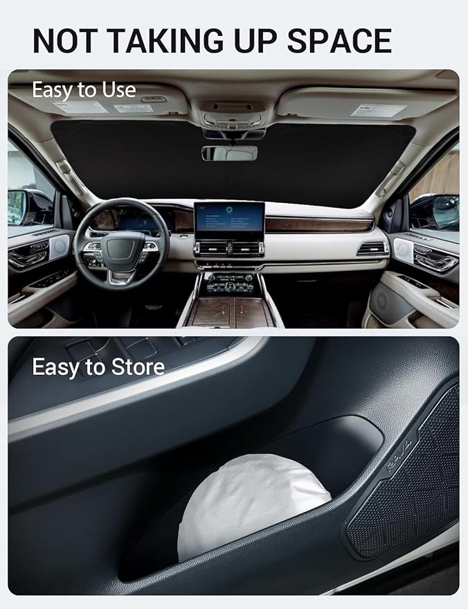 Proadsy Custom Fit Car Windshield Sun Shade for 2018-2024 Lincoln Navigator | 240T Heat Shield, Drops Temp 54°F, Blocks 99% UV, Prevents Dashboard Cracking, Summer Parking & Beach Trips, Easy Twist-Fold - Image 9