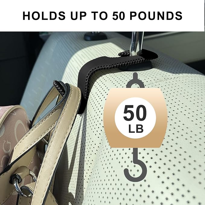Car Headrest Hooks, 2 Pack Leather Car Purse Holder, Car Back Seat Organizer for Purse Coats Umbrellas Groceries - Image 7