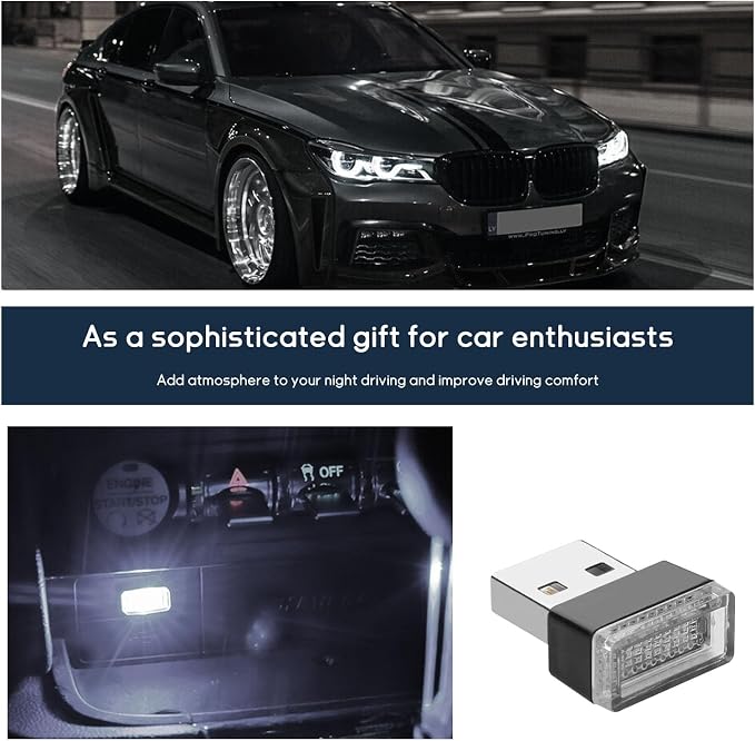 Dickno 4 PCS USB LED Car Interior Atmosphere Lamp, Portable Mini LED Night Light, Plug-in USB Interface Trunk Ambient Lighting Kit, Universal Vehicle Interior Accessories (White) - Image 6
