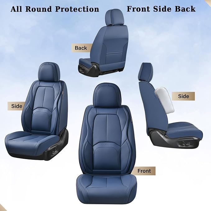 Coverado Car Seat Covers Full Set, Blue Car Seat Cover, Nappa Leather Seat Covers for Cars, Waterproof Car Seat Protector with Lumbar Support, Automotive Seat Covers Universal Fit for Most Cars (Blue) - Image 9