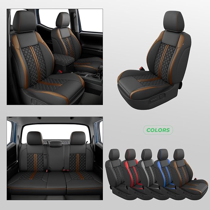 RIDEPOSH Custom Leather Seat Covers for Toyota Tacoma Double Cab 2016-2023 | full set, BKbrown, OEM fit, premium waterproof leather, anti-slip, extra pockets, long-term durability, airbag compatible - Image 9