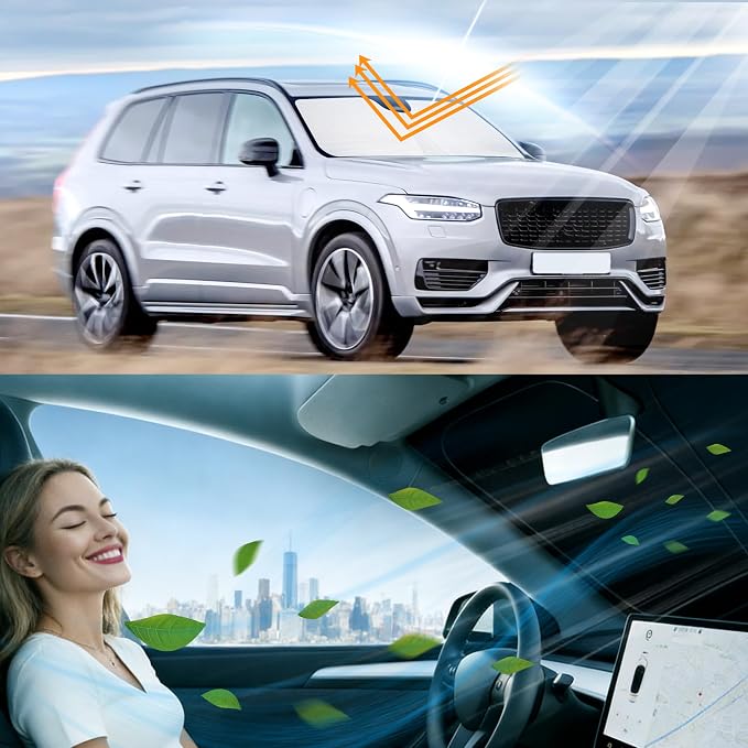 Windshield Sun Shade for 2016 2017 2018-2026 XC90 Volvo | Foldable, Full covered for windshield, Block UV Rays, Heat Reduction, Easy to install, Keeps Car Cooler - Image 6
