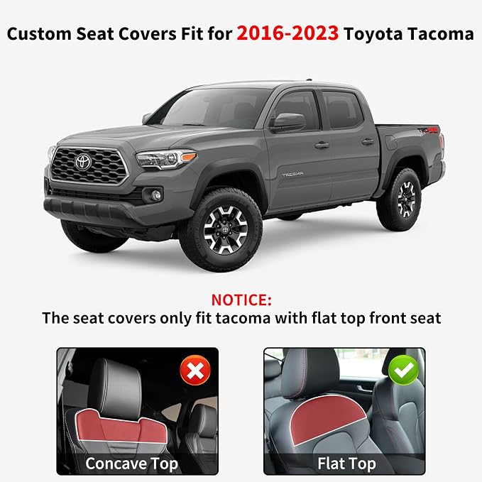 Truckiipa 2 Front Tacoma Seat Covers Leather Car Seat Covers Waterproof Truck Seat Cushion Protector Covers Fit for 2016-2023 Toyota Tacoma Double Crew Cab, Front Pair, Black&Red - Image 7