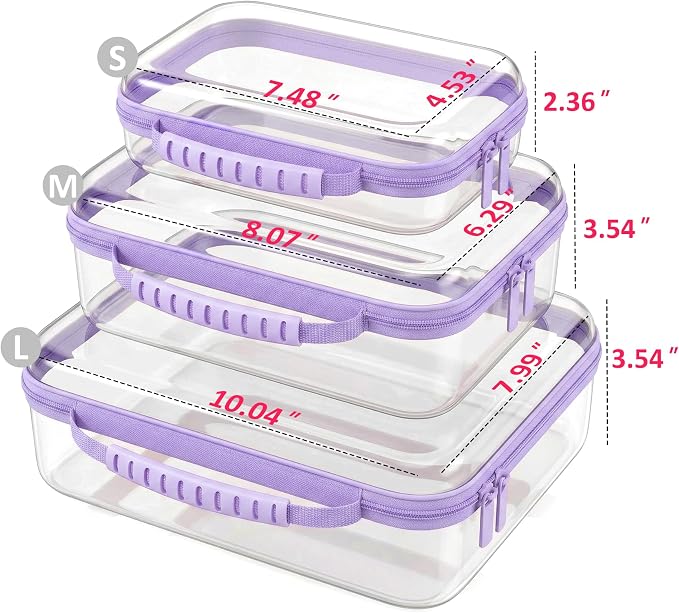Clear Hard Shell Organizer Cases, 3 Pack with Handle | Durable PET shell with water-resistant, scratch-resistant surface for travel, toiletries, electronics and toys - Image 7