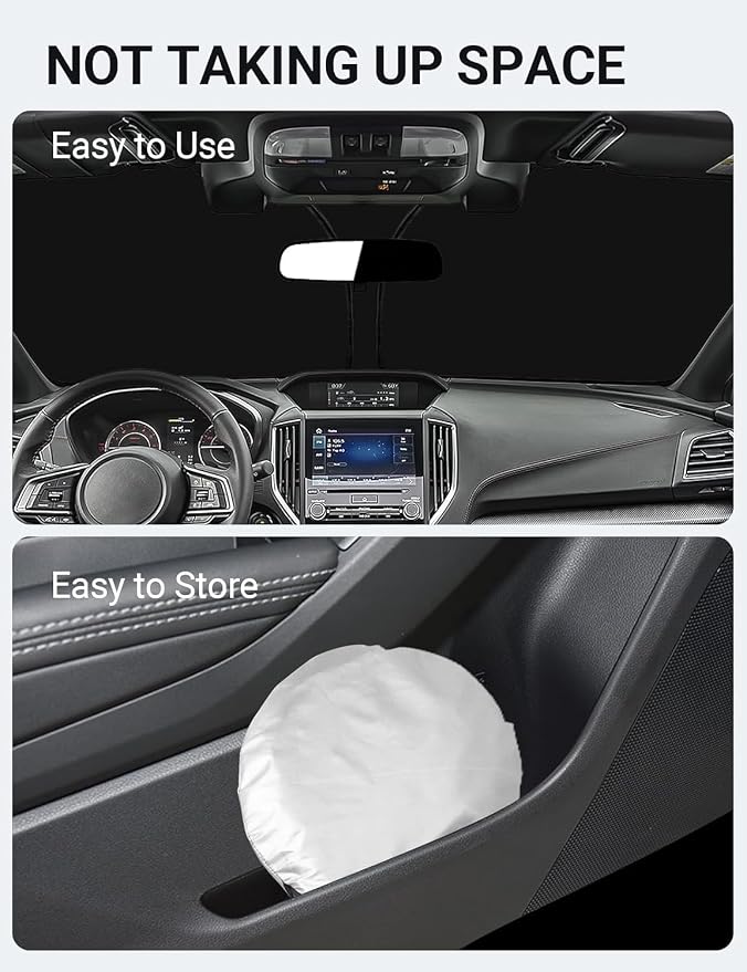 Proadsy Custom Fit Car Windshield Sun Shade for 2015-2025 Subaru Impreza | 240T Heat Shield, Drops Temp 54°F, Blocks 99% UV, Prevents Dashboard Cracking, Summer Parking & Beach Trips, Easy Twist-Fold - Image 9