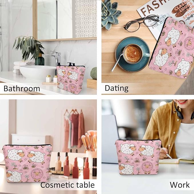Makeup Bag For Purse Sheep, Farm Animal Weed Flower Sheep Cosmetic Bags For Women With Zipper Travel Toiletry Pouch Makeup Bags Makeup Organizers Purse For Toiletries Cosmetics - Image 6