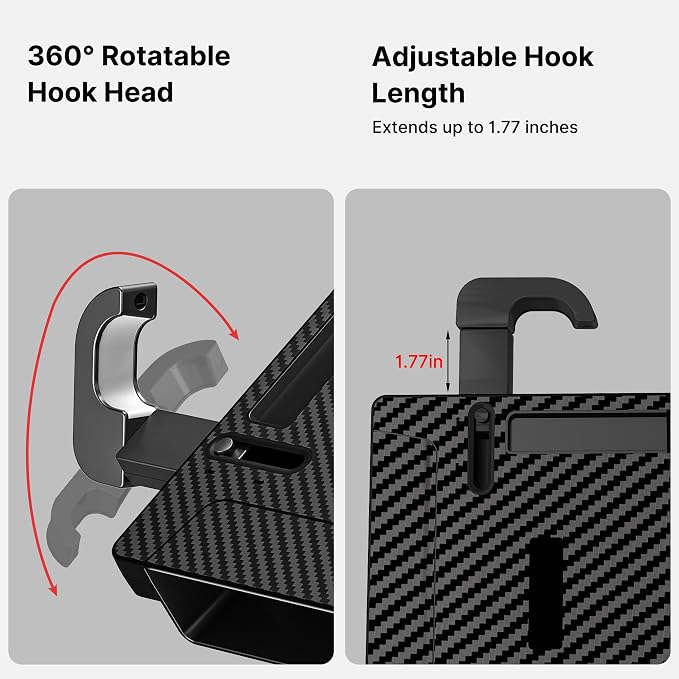 2-in-1 Car Steering Wheel Desk Tray & Seat Gap Filler Organizer | Foldable Car Laptop Table with Adjustable Hooks, Fits Most Steering Wheels, Carbon Fiber Look - Image 8