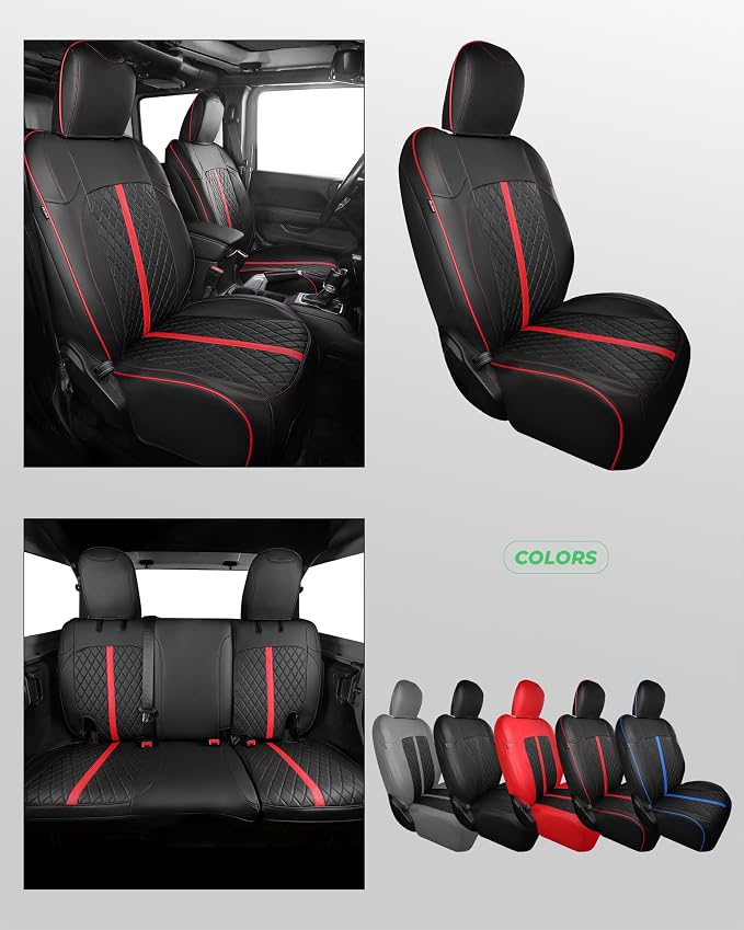 RIDEPOSH for Jeep Wrangler Leather Custom Car Seat Covers Full Set 4 Door | 2013-2017 JK, Luxury Accessories, Waterproof Protectors, 40/60 Spilt, Full Wrap, Durable, Back Organizer, Anti-slip, 5 Seats - Image 8