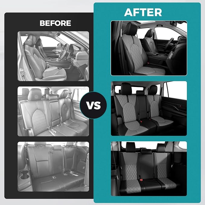 Custom Seat Covers for Toyota Grand Highlander 2024-2026 8 Seats | black grey, faux leather, 2nd row 40/60 split bench, waterproof, breathable, airbag compatible, stain resistant - Image 7