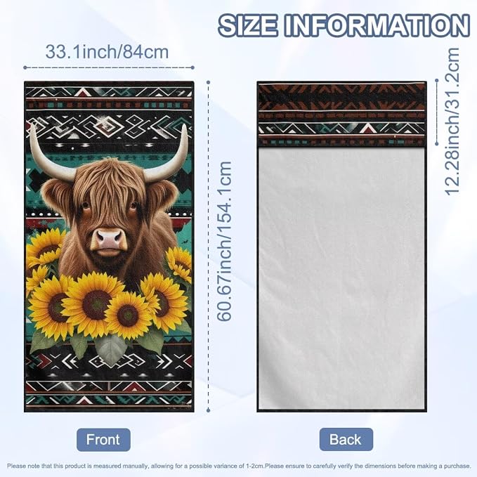 Aztec Highland Cow Sunflower Car Seat Towel Cover After Gym Sweat Automotive Front Seat Cover with Storage Bag Aztec Tribal Car Interior Accessories Universal Fit Beach Towel Yoga Mat Towels - Image 7