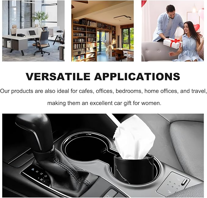 4 PCS Car Tissue Holder, Refillable Round Napkins Containers with Papers Inside, Convenient Travel Tissue Tubes Facial Paper Towel Cylinders for Vehicle Cup Holders (Marble Black) - Image 6