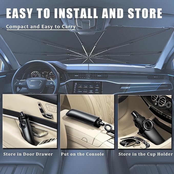 JDDRY Car Front Windshield Sun Shade with Pull Cord, Umbrella Sun Shade for Windshield, 2024 Sun Shades Cover for Small Car/Sedan/Compact SUV (140x74cm) - Image 7