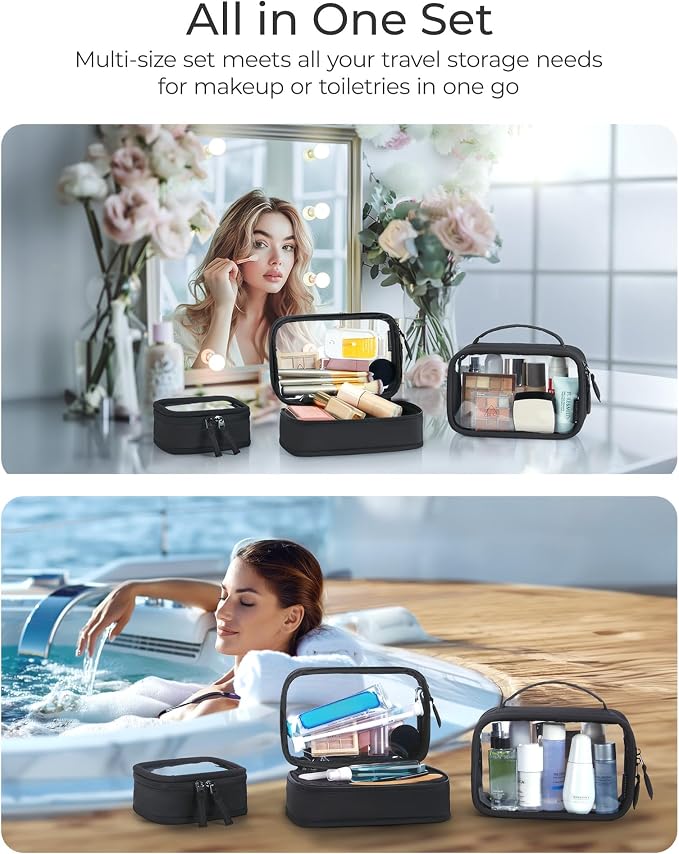 BAGSMART Mini Clear Makeup Bag for Women Portable Travel Toiletry Bag, Cute Small Water-Resistant Cosmetic Bag TSA Approved Clear Makeup Case Pouch with Zipper for Car Essentials(Blush Pink) - Image 7