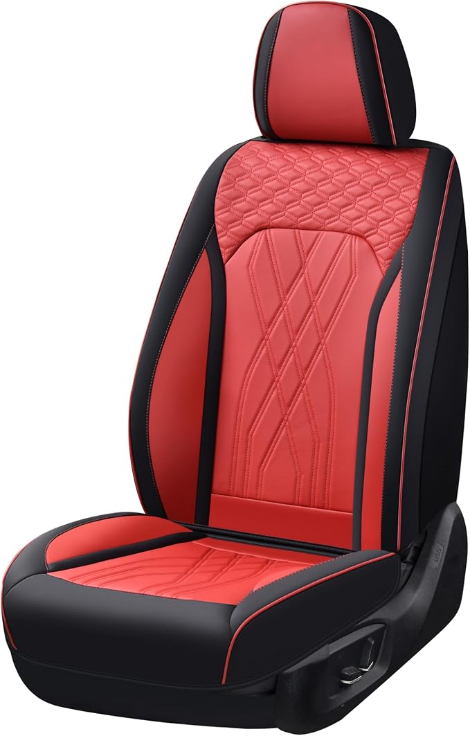 FLORICH Leather Front Seat Covers Red Car Seat Cover Breathable Waterproof Seat Cover for Cars Automotive Seat Covers 2 Front Seats Protector Universal Fit for Most Car Truck SUV, Black&Red - Image 9