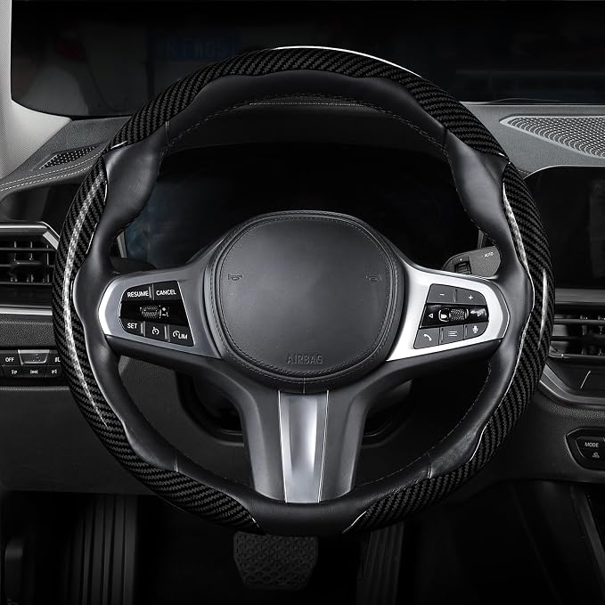 Carbon Fiber Steering Wheel Cover Universal 3pcs Protector Glossy Black | Snap on Car Steering Wheel Cover Accessories 3pcs Set Wrap Grip Non Slip Protector - Image 6
