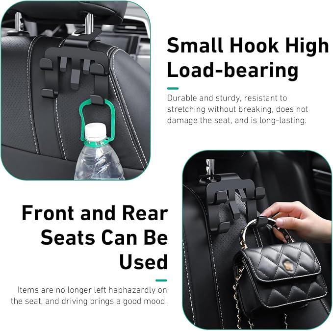 2 PCS Car Headrest Hooks, Multi-functional Seat Back Hanger for Phone & Bag & Umbrella, ABS Load Capacity Hidden Hanging Hook, Interior Organizer for Most Vehicles (Black) - Image 7