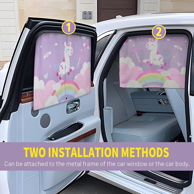 Car Window Shades, 2 PCS Magnetic Double Layer Car Sun Shade for Side Windows Privacy Full Covers/Half Shade Options Unicorn Patterns Car Window Curtains for Baby Protection - Image 7