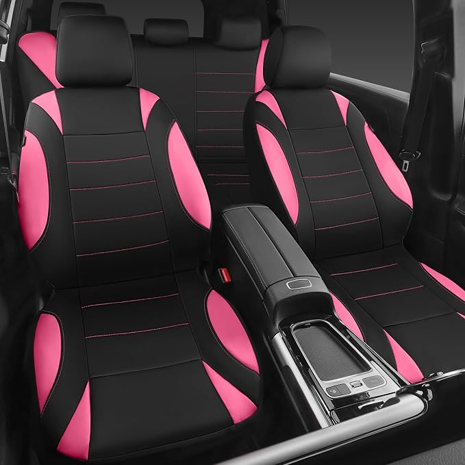 CAR PASS Waterproof Car Seat Covers Full Sets, Universal Fit Seat Covers for Cars, EVA Neoprene Seat Cover Set Full Sets, Interior Covers for Auto SUV,Vans,sedans, Trucks,(Black Pink) - Image 8