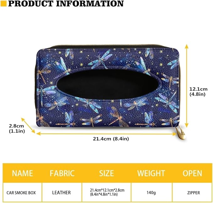Biyejit Car Tissue Holder, Galaxy Dragonfly Visor Tissue Holder for Car PU Leather Tissue Box Holder for Car Sun Visor & Seat Back, 1 Pack - Image 6