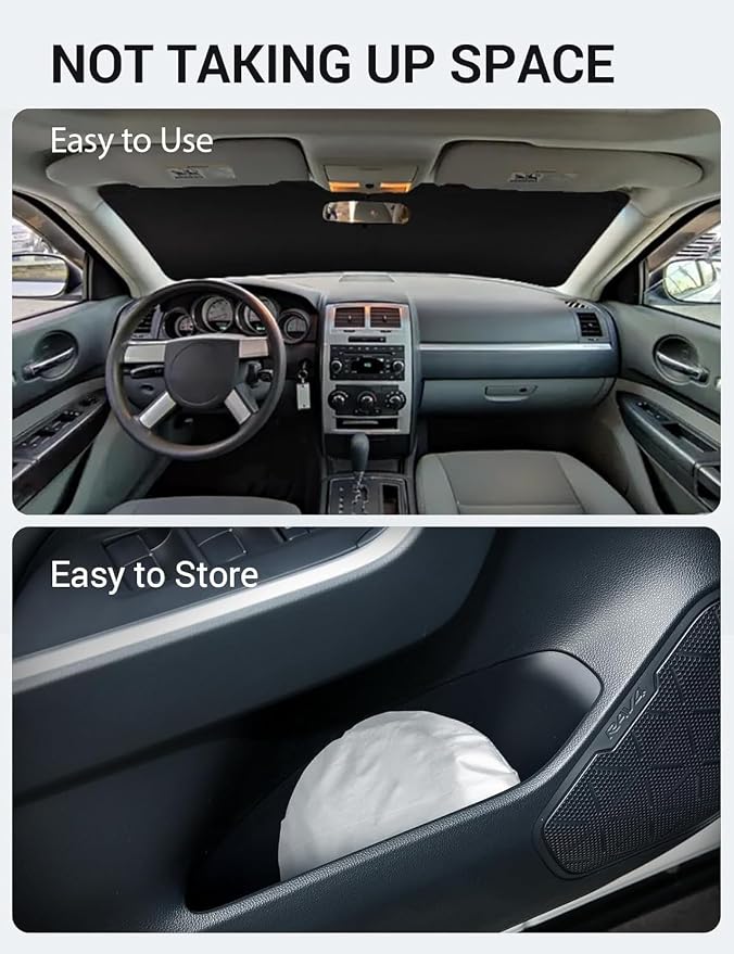 Proadsy Custom Fit Car Windshield Sun Shade for 2006-2010 Dodge Charger | 240T Heat Shield, Drops Temp 54°F, Blocks 99% UV, Prevents Dashboard Cracking, Summer Parking & Beach Trips, Easy Twist-Fold - Image 9