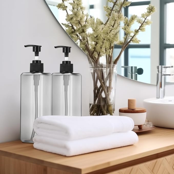 Didaey 8 Pcs Grey Plastic Bottles with Pump 16 oz Refillable Shampoo Dispenser Empty Body Wash Soap Conditioner Lotion Bottles for Bathroom, Kitchen Sink, Hotel, Salon, Cosmetic - Image 7