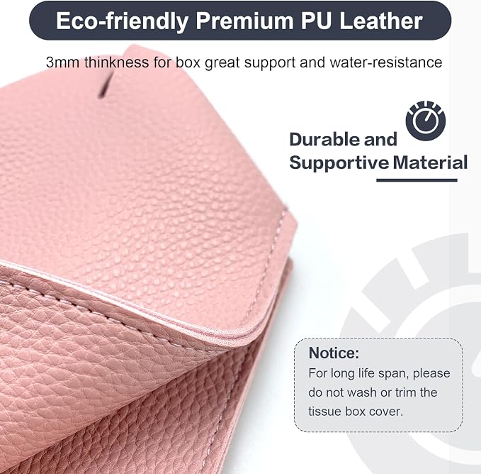 Tissue Box Cover 5X5X5'' PU Leather Tissue Holder Square Tissue Cube Box Organizer for Bathroom Vanity Countertop, Car, Night Stands, Office, Home, Kitchen (2Pack, Pretty Pink) - Image 6