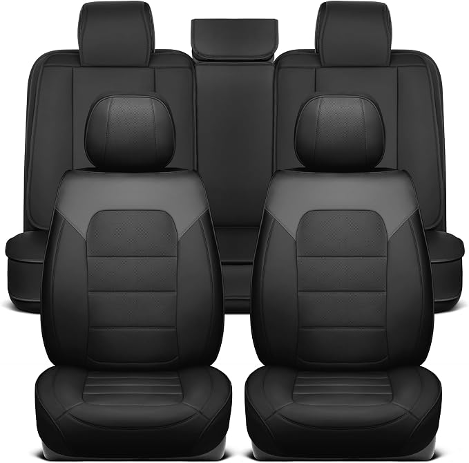 MotorBox Cabin King Slate Ridge Leather Seat Covers for Trucks & Cars | Charcoal and Black Full Set Car Seat Covers, Waterproof Leather Seat Covers, Car Accessories, Seat Protector, Universal Fit - Image 9