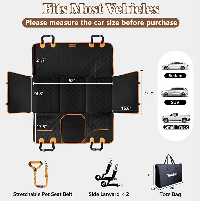 V2 New 600D Hard Bottom Car Seat Cover Extender Hammock for Dogs | Waterproof High-Density Oxford, Anti-sag Hard Base Support 600LBS, Sponge Joint Pad, Mesh Window, Fit K9 Cruiser Sedan/SUV - Image 8