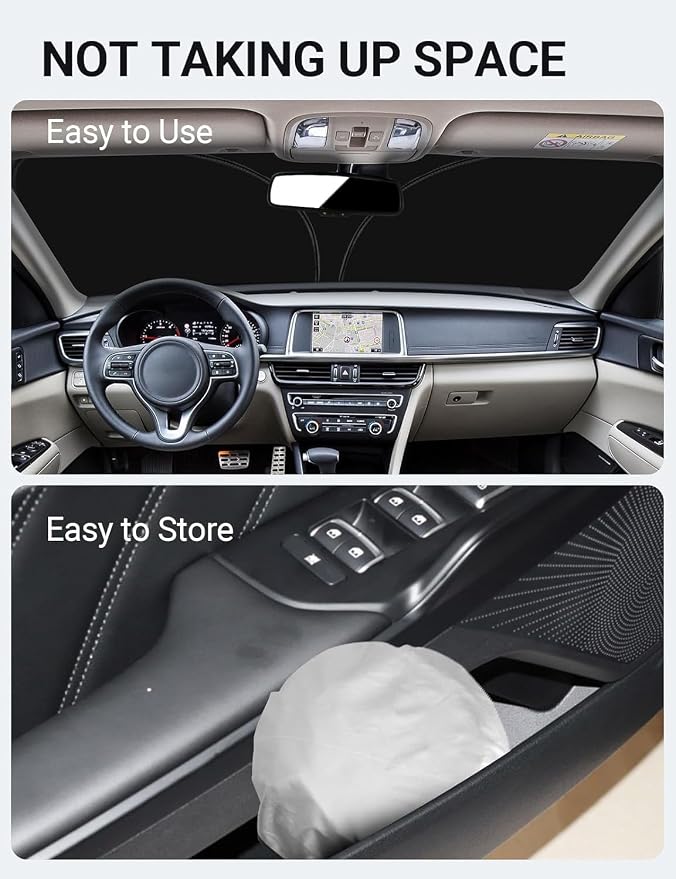 Proadsy Custom Fit 2021-2026 Kia K5 Windshield Sun Shade, Blocks Heat | 240T Heat Shield, Drops Temp 54°F, Blocks 99% UV, Prevents Dashboard Cracking, Summer Parking & Beach Trips, Easy Twist-Fold - Image 9