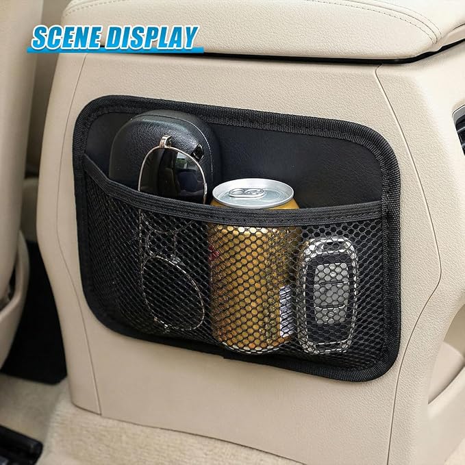 2PCS Car Net Pocket, Self-Adhesive Elastic Mesh Car Seat Side Organizer, Multifunctional Auto Interior Storage Bag for Phones, Keys, Sunglasses(Large) - Image 6