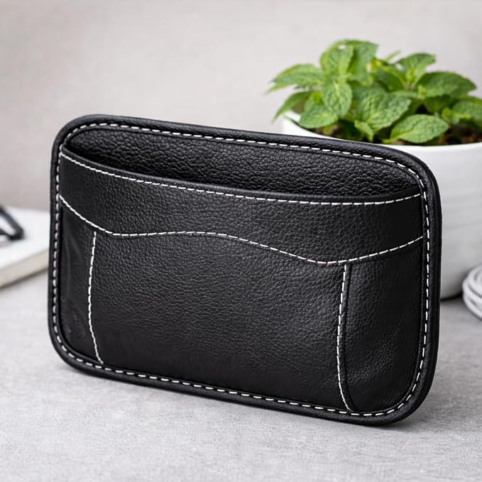 Black Car Seat Side Pocket Organizer, Leather Mini Storage Pouch for Auto Door, Window, and Console, Holder Tray, Vehicle Seat Gap Filler for Registration, Documents, and Notepad - Image 7