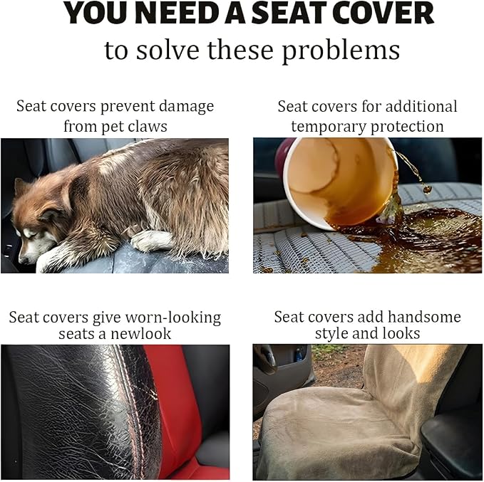 Car Towel Seat Cover, Waterproof Non-Slip Automotive Towel Protective Cover, Sweat-Proof Machine Washable Removable Carseat Vehicle Front Seat Mat Protector, Universal Fit (Beige) - Image 6