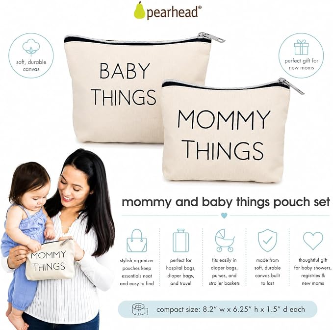 Pearhead Mommy and Baby Things Zipper Pouches, Set of 2, Organizer Bags | Diaper Bag Storage Organizer, Canvas Zipper Organize Bags for Travel or Hospital Bag, New Mom Gift, Cosmetic Makeup Bag - Image 7