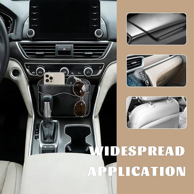 Car Seat Side Pocket Organizer, Multifunctional Auto Console Door Window Side Pocket Seats Storage Pouch, Leather Seat Gap Filler Organizer Pen Phone Holder for Most Vehicles (Black) - Image 6