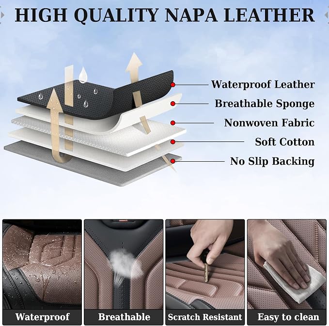 Coverado Seat Covers, Car Seat Covers Front Seats, Leather Seat Covers for Cars, Automotive Seat Covers Car Seat Protector Car Seat Cushion Universal Fit for Most Sedan SUV Pick-up Truck(Black&Coffee) - Image 8