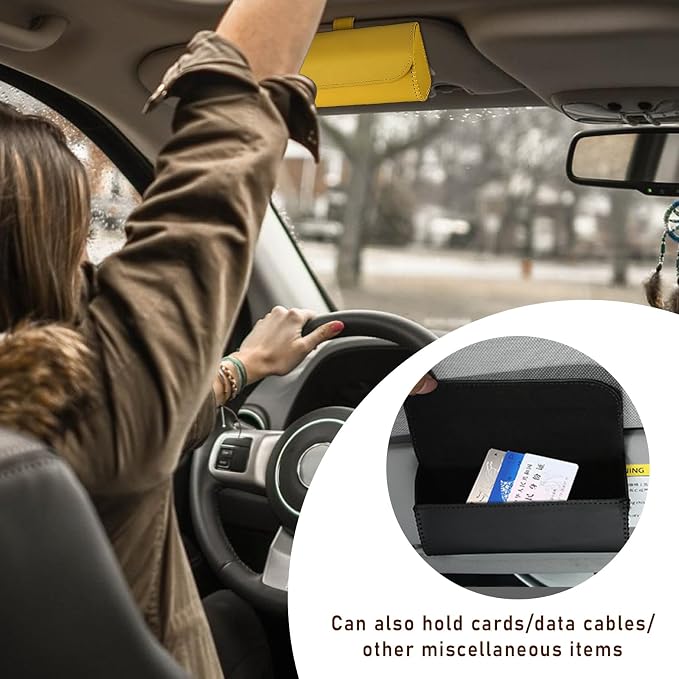 Augeny Sunglasses Holder for Car Sun Visor, Leather Auto Eyeglasses Storage Case with Hidden Magnetic Closure, Protective Glasses Organizer Box, Vehicle Visor Accessories for Woman Man (Yellow) - Image 6