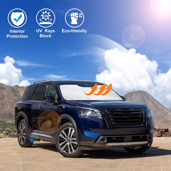 Windshield Sun Shade for 2022-2026 Nissan Pathfinder Accessories | Full covered, Foldable & Durable, Block UV Rays, Reduce Heat, Easy to install, Keep Car Cooler - Image 6