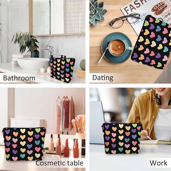 Makeup Bag Heart Makeup Bags For Purse Pouch, Colorful Love Hearts Travel Toiletry Bag Cosmetic Bag Makeup Bags Flax Makeup Organizer Bag Pencil Pouch For Man Woman - Image 6