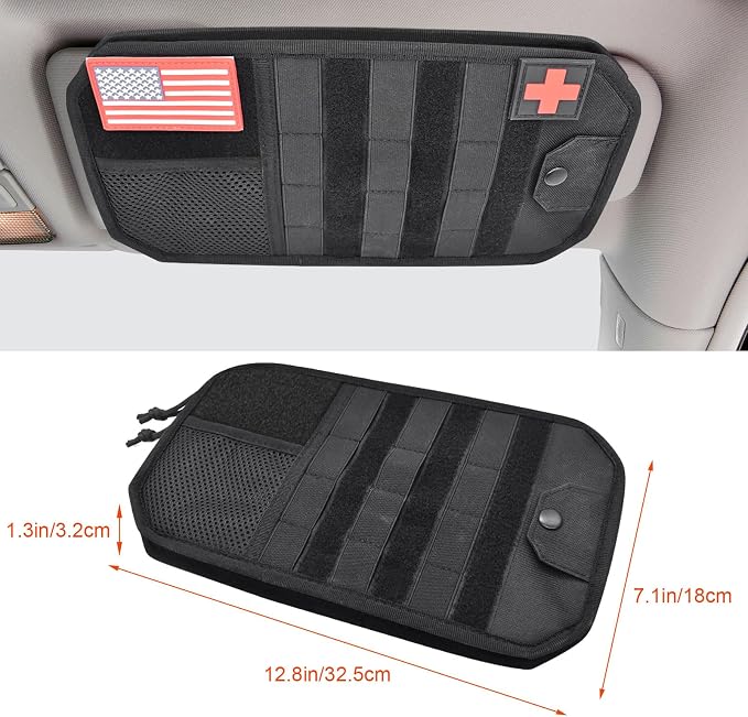 1000D Sun Visor Organizer Fits Most Car, SUVs, and Trucks | with Zipper Visor Storage Pouch, Car Sunglasses Holder, Hard Molle Panel for Tactical Gears - Image 8