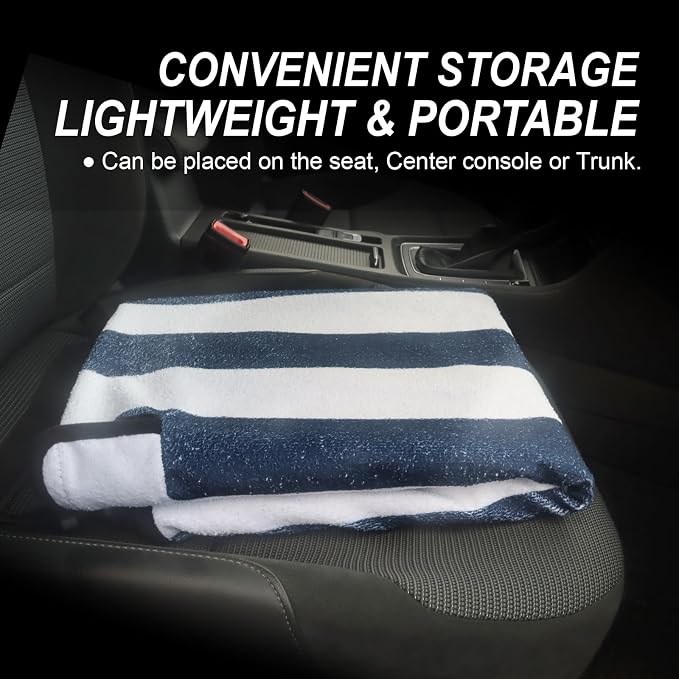Sweat Towel Car Seat Cover Protector Front Seats for Gym Workout, Running, Swimming, Beach and Hiking, Waterproof Universal Seat Cover for Car, Trucks, Van & SUV (1, White/Blue Stripe, Rear Seat) - Image 6