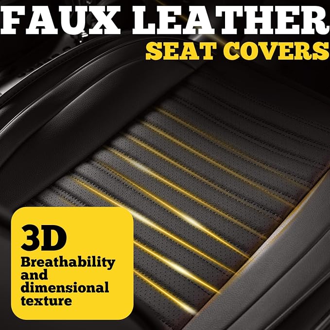Car Seat Covers Full Set, Faux Nappa Leather, for Sedans and SUVs | Full Set, Waterproof, Airbag Compatible - Image 7