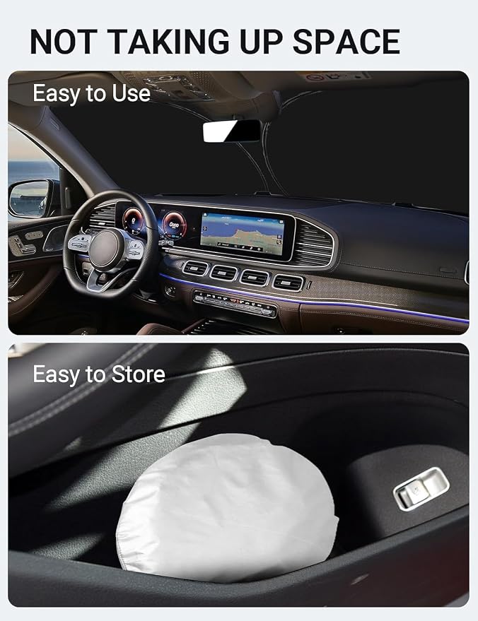 Proadsy Custom Fit Car Windshield Sun Shade for 2020-2025 Mercedes-Benz GLE | 240T Heat Shield, Drops Temp 54°F, Blocks 99% UV, Prevents Dashboard Cracking, Summer Parking & Beach Trips, Easy Twist-Fold - Image 9