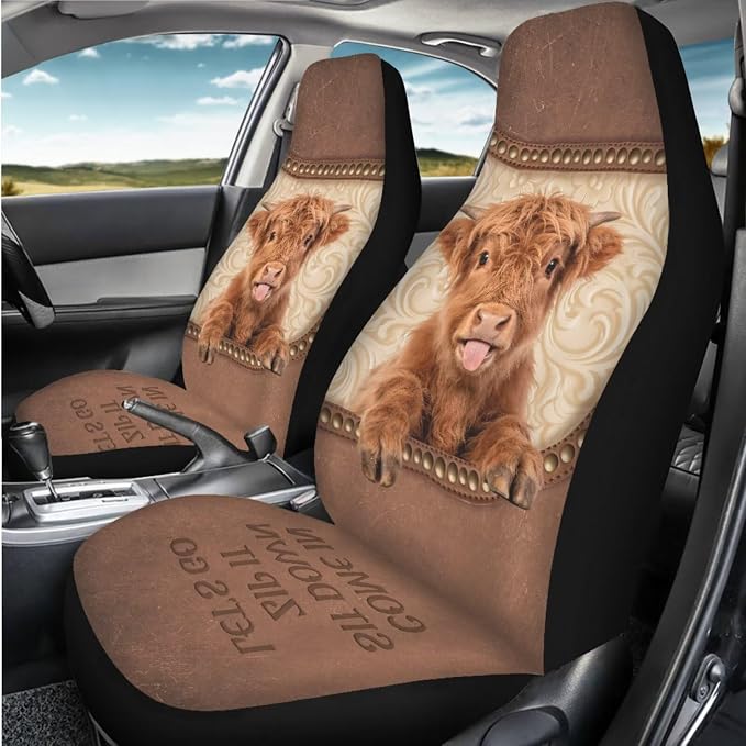 Highland Cow Car Seat Covers for Front Seats Car Accessories for Women Men Washable and Easy to Install Car Seat Cover Set of 2 Anti-Slip for Auto Trucks Van SUV Sedans - Image 7