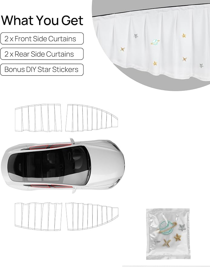 TPARTS Side Window Sunshade Curtains for Tesla Model 3 2026-2018 All Models | 4-piece blackout sun shades provide privacy and heat protection while fitting front and rear side windows for Tesla Model 3 - Image 8