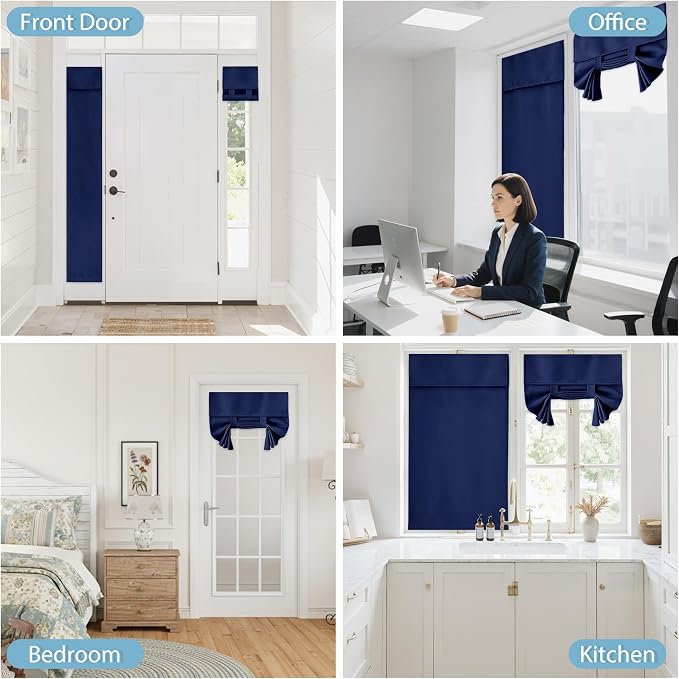 RYB HOME Blackout French Door Curtain, No Drill, W26 x L72, Blue, 1 Panel | Self Adhesive, Privacy, Thermal Insulated, For Patio Kitchen Front Entry Front Back Door Glass Window, Renter Friendly - Image 9