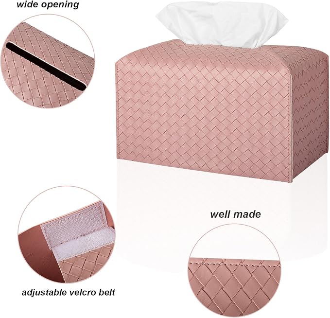 Tissue Box Cover Rectangle Leather Facial Paper Holder, Pink | PU Leather,Easy to Fill, Easy Clean, Decorative Cube Tissue Box Holder for Office, Bathroom,Kitchen, Living room, Guest room - Image 5