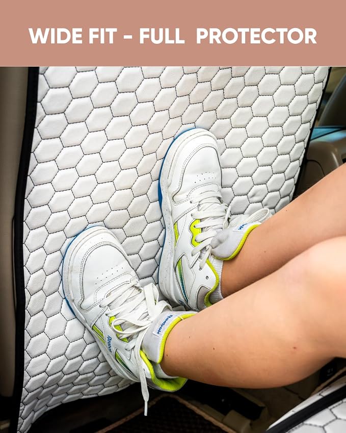 Kick Mat Back Seat Protector - Car Back Seat Cover for Kids Feet - Waterproof & Sturdy Protector for Upholstery from Dirt, Mud, Scratches and Stain (White Set) - Image 9