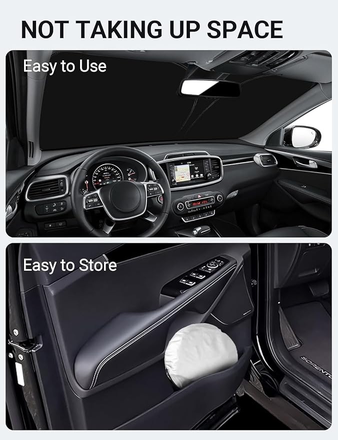 Proadsy Custom Fit 2016-2020 Kia Sorento Windshield Sun Shade, Blocks Heat | 240T Heat Shield, Drops Temp 54°F, Blocks 99% UV, Prevents Dashboard Cracking, Summer Parking & Beach Trips, Easy Twist-Fold - Image 9