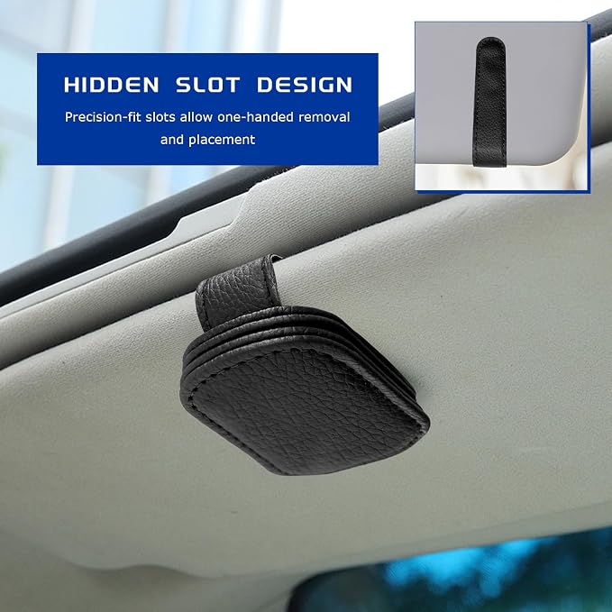 2 PCS Sunglass Holder for Car, Magnetic Leather Glasses Holder Auto Ticket Card Clip, Sun Visor Eyeglass Hanger Interior Accessories for Sedan Truck SUV, Car Accessories (Black) - Image 6
